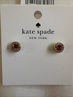 kate spade gold-tone pink crystal Pave halo stud earrings NWT